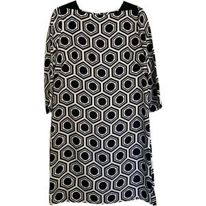 MILLY Of New York Dress 100% Silk Black White Geometric Casual Business Size 2